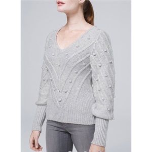 White House Black Market Embroidered V-Neck Sweater With Puff Sleeves (Sz Small)